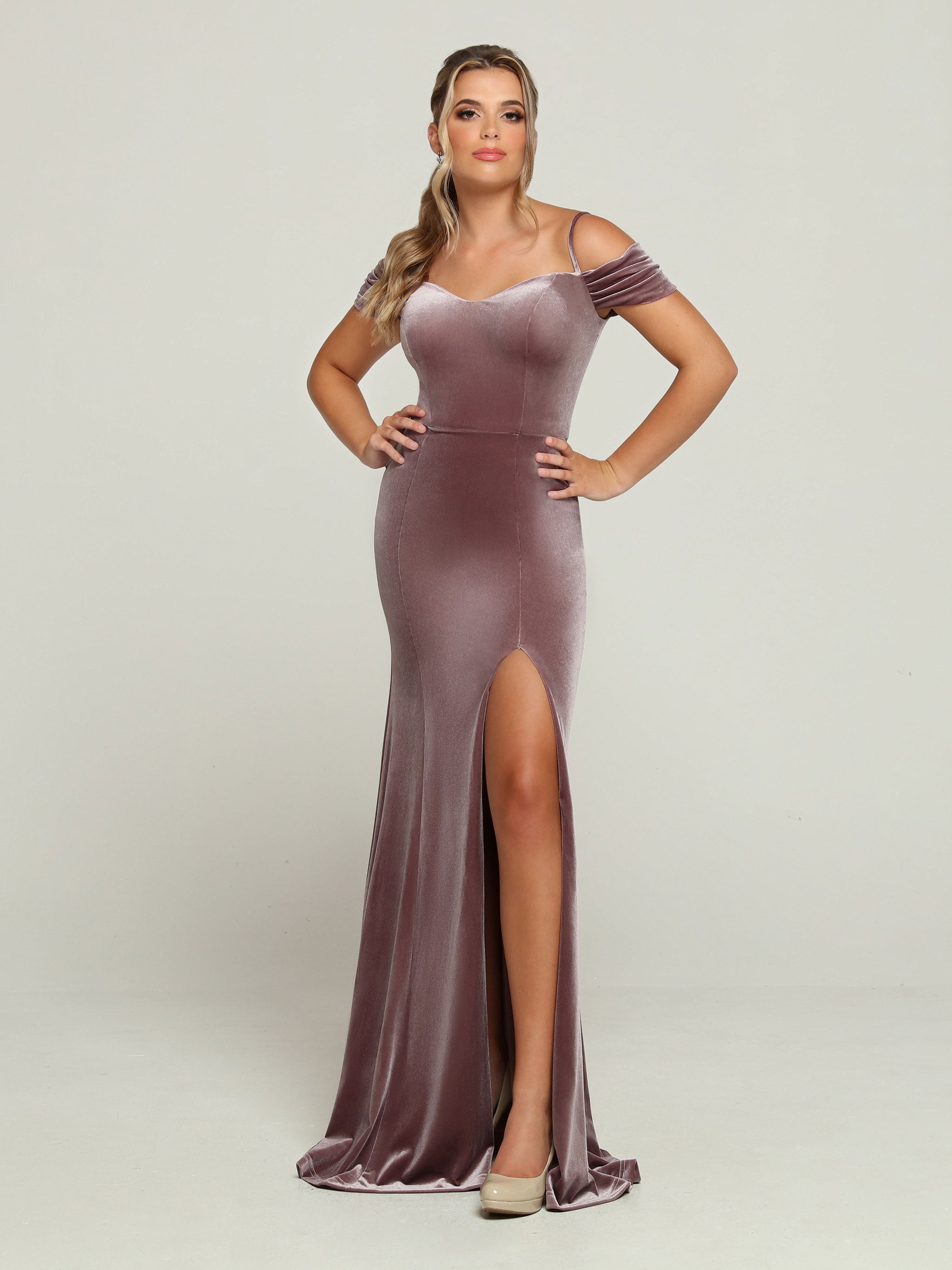 blue dress for baby girl Off-The-Shoulder Side Slit Empire Bridesmaid Dresses main image 1